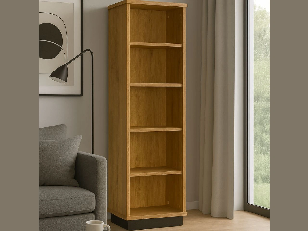 Offenes freistehendes Bücherregal für das Wohnzimmer Lavore Wotan Eiche, Schwarz matt