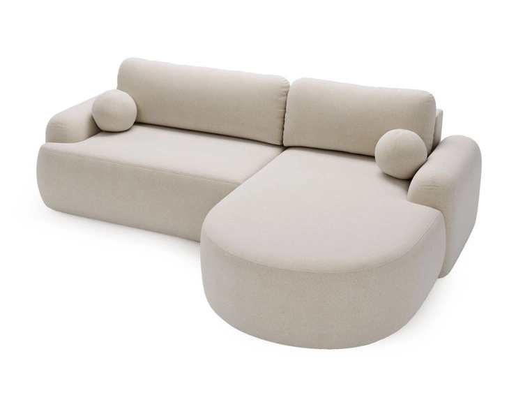 Ecksofa L-Form Rechts mit Schlaffunktion und Bettkasten Aurio Creme