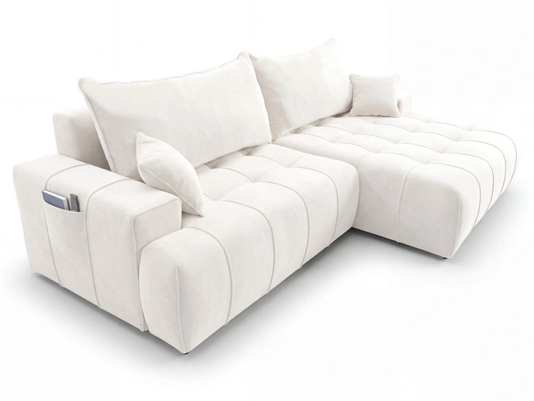 Ecksofa L-Form mit Schlaffunktion und Bettkasten Tulio Rechts Creme