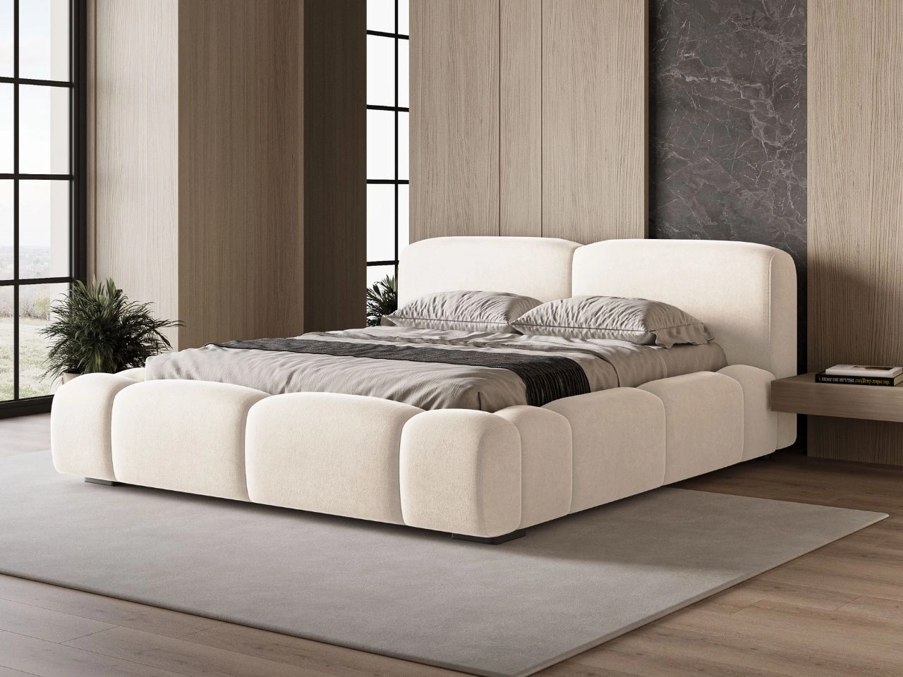 Polsterbett mit Bettkasten und Lattenrost 140x200 Aubi Creme