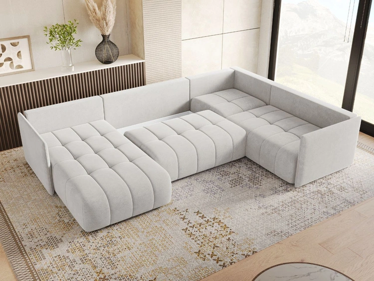 Wohnlandschaft mit Schlaffunktion und Bettkasten Ardi Bis Hellgrau