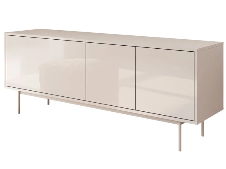 TV-Lowboard im Glamour-Stil mit Türen auf kaschmirfarbenen Füßen Vivance, Kaschmir Hochglanz