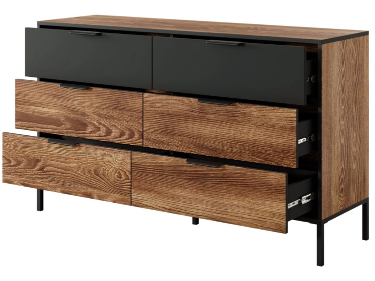 Kommode mit 6 Schubladen Montral Kastanie, Schwarz