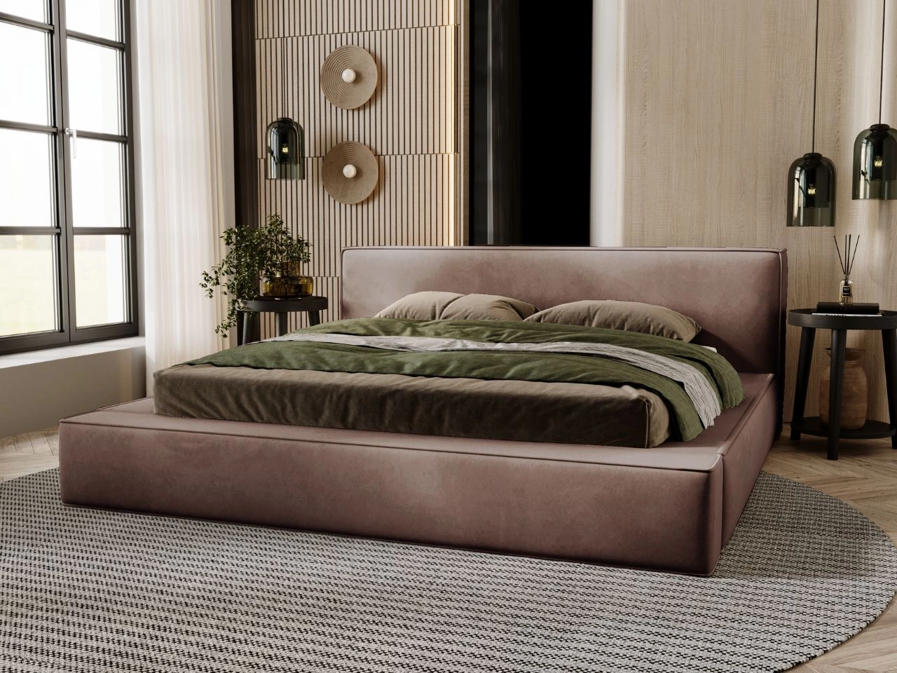 Polsterbett mit Bettkasten und Lattenrost 140x200 Mali Braun