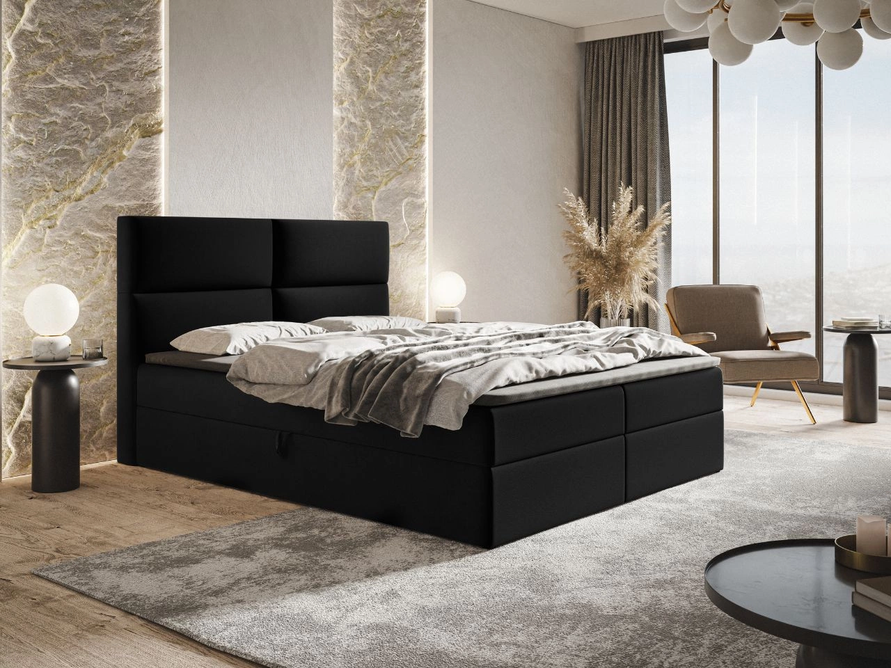 Boxspringbett mit Bettkasten 120x200 Hera Schwarz