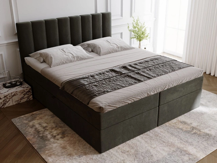 Boxspringbett mit Bettkasten 180x200 Mocca Dunkelgrau