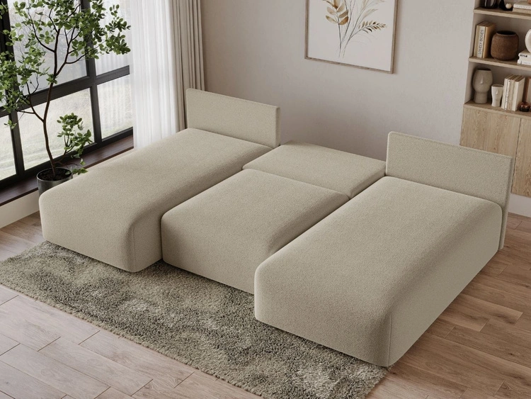 Ecksofa U mit Schlaffunktion und Bettkasten Ronni Beige