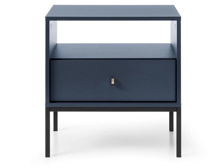 Nachttisch mit Schublade auf Schwarz Metallbeinen Amor Marineblau