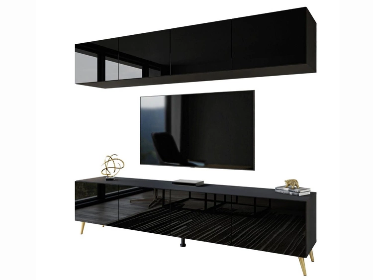 Wohnwand für das Wohnzimmer auf Goldenen Metallbeinen Noaé Weiß Hochglanz