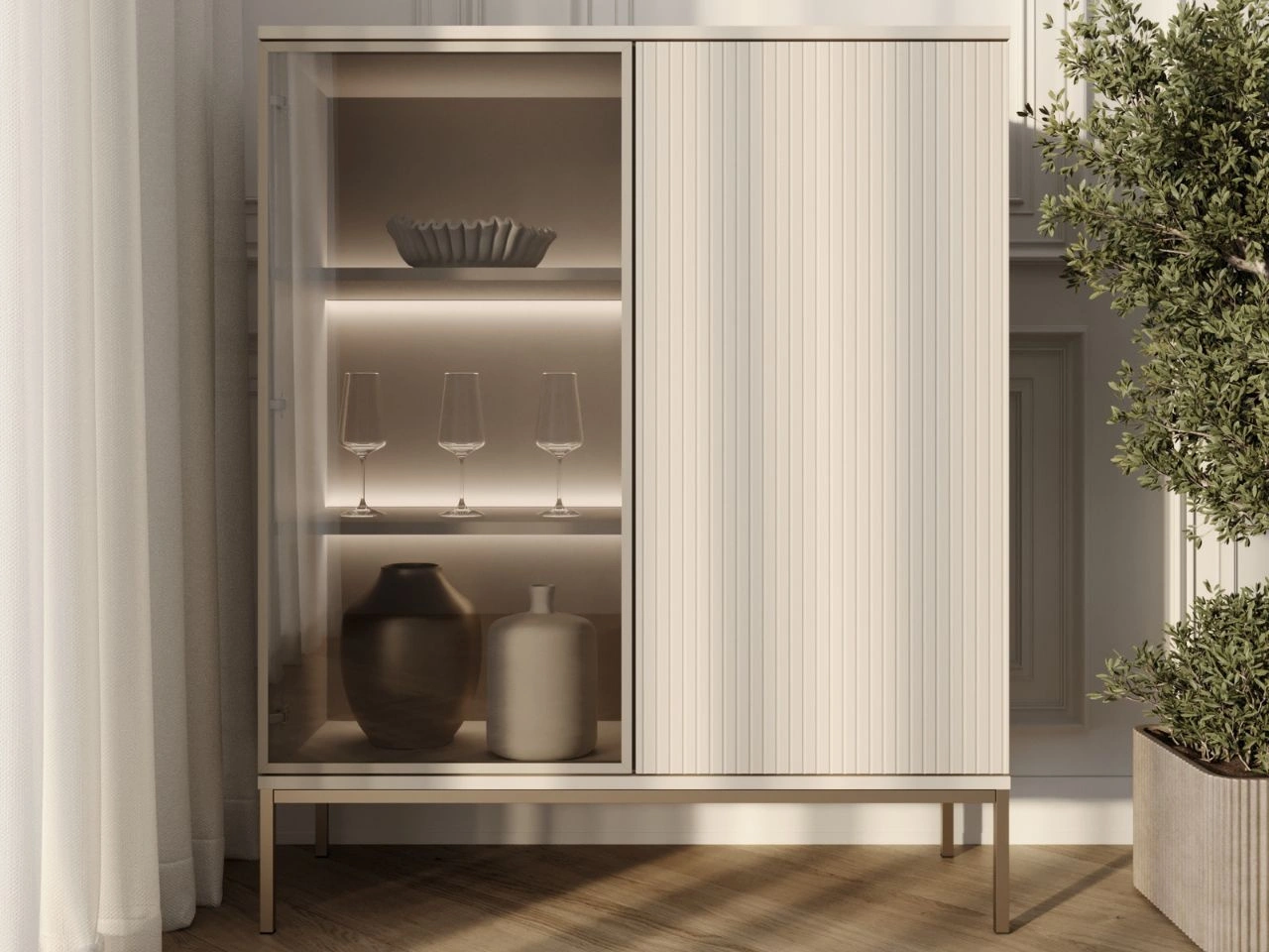 Vitrinenschrank mit Led Deo 126 cm Kaschmir