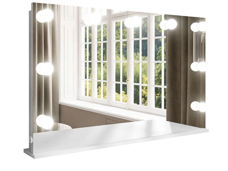 Schminktisch mit Spiegel, Schubladen und LED Melo Elite Weiß Hochglanz