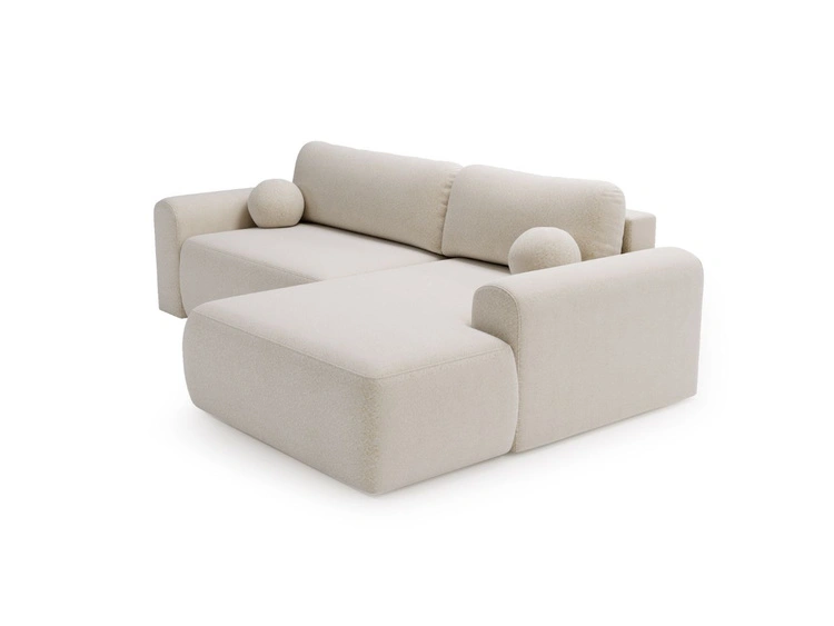 Ecksofa L-Form mit Schlaffunktion und Bettkasten Savana Rechts Bouclé-Stoff Creme