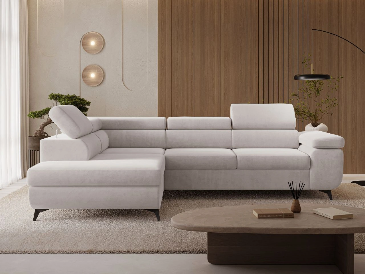 Ecksofa L-Form mit Schlaffunktion und Bettkasten Argon Links Grau