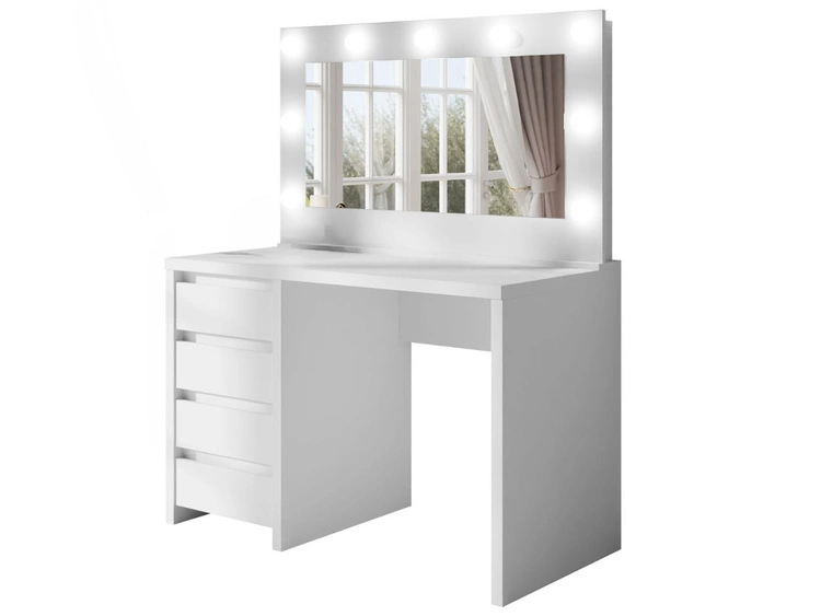 Schminktisch breiter Spiegel, LED-Licht und Schubladen Nesso Weiß Matt