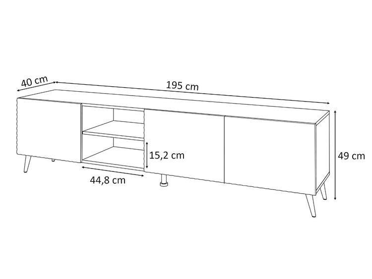 TV-Schrank mit schwarzen Metallbeinen und gefrästen Fronten 3D Celiane Schwarz matt