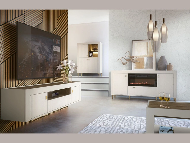 Kommode mit Türen, Schublade und Kamin Messina Kaschmir