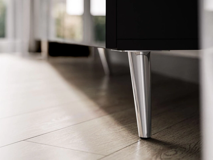 TV-Lowboard mit Türen und LED-Beleuchtung auf Silbernen Metallbeinen 200 cm Noaé Schwarz Hochglanz