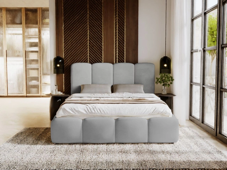 Polsterbett mit Bettkasten und Lattenrost 140x200 Galli Hellgrau