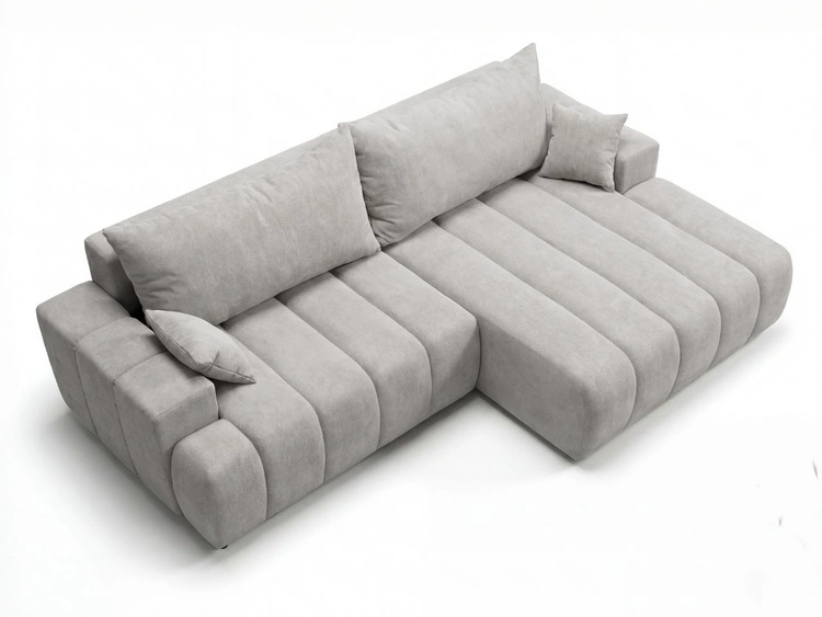 Ecksofa L-Form Rechts mit Schlaffunktion und Bettkasten Caleo Hellgrau