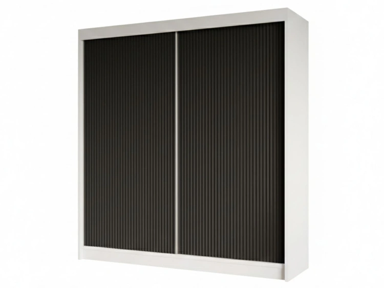 Schiebetürenschrank mit geriffelter Front 200 cm Fano Weiß, Schwarz