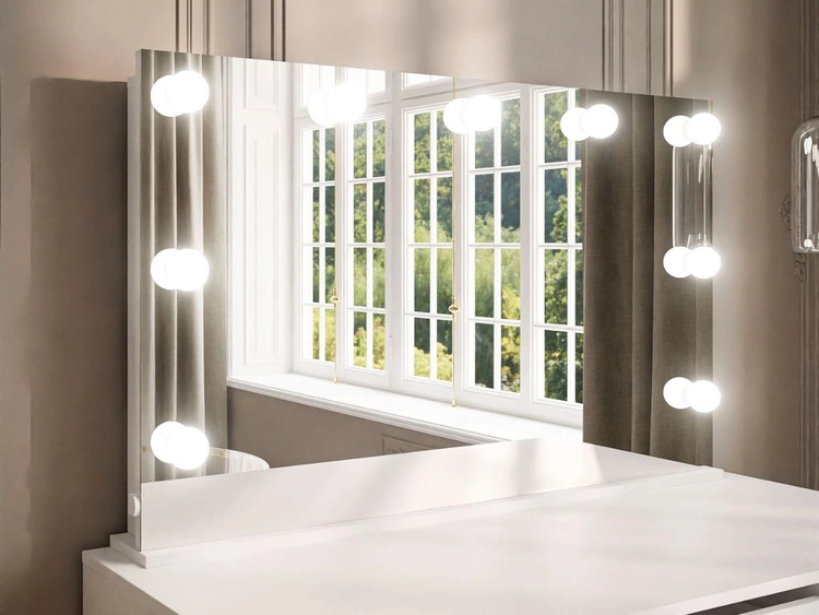 Schminktisch mit Spiegel, Schubladen und LED Melo Elite Weiß Matt