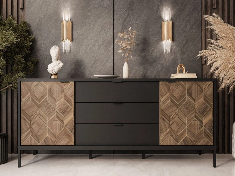 Kommode mit Türen und Schubladen Tavio Schwarz