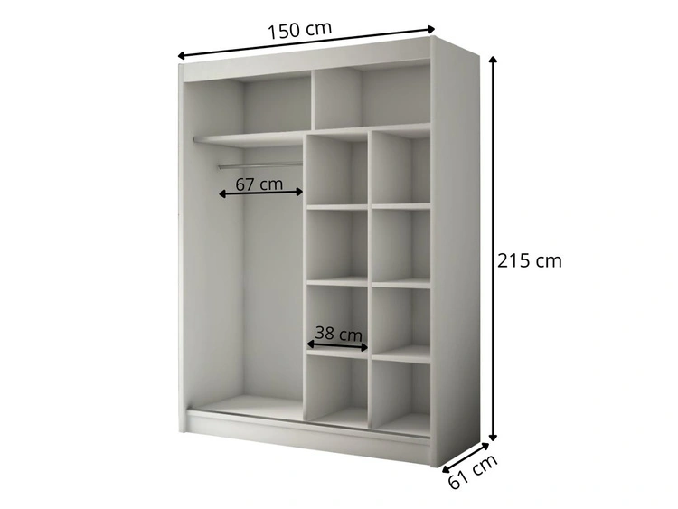 Schiebetürenschrank mit Spiegel und Lamellen 150 cm Loreto Handwerk Goldene Eiche, Schwarz