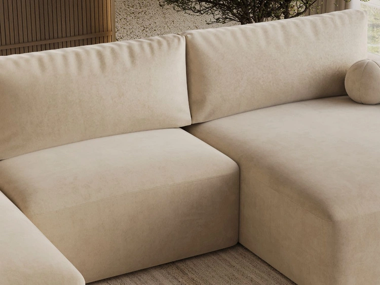 Wohnlandschaft mit Schlaffunktion und Bettkasten Aurora Beige