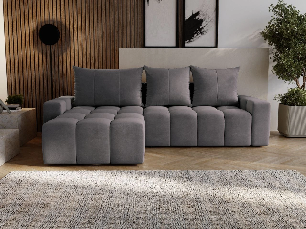 Ecksofa L-Form mit Schlaffunktion und Bettkasten Bresso Grau