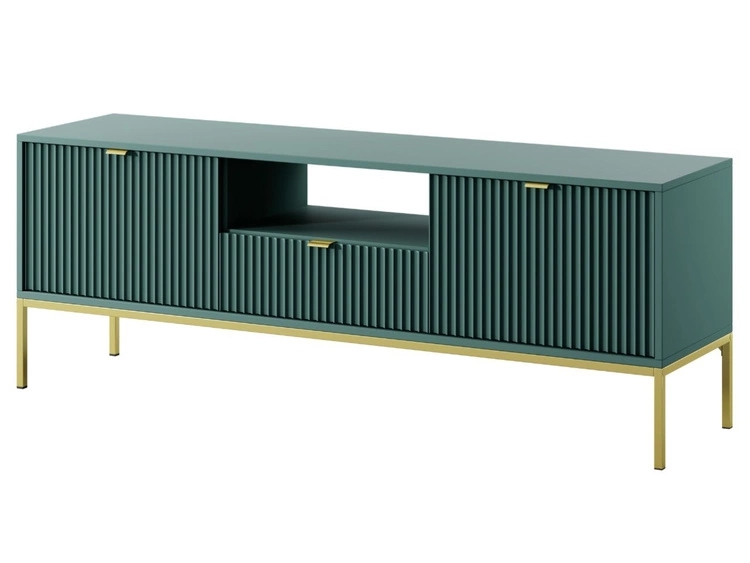 TV-Lowboard mit Schublade und Türen Amber Grün, Gold Frame