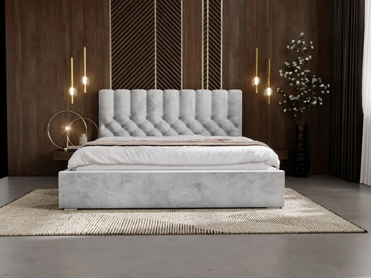 Polsterbett mit Bettkasten und Lattenrost 160x200 Roma Hellgrau