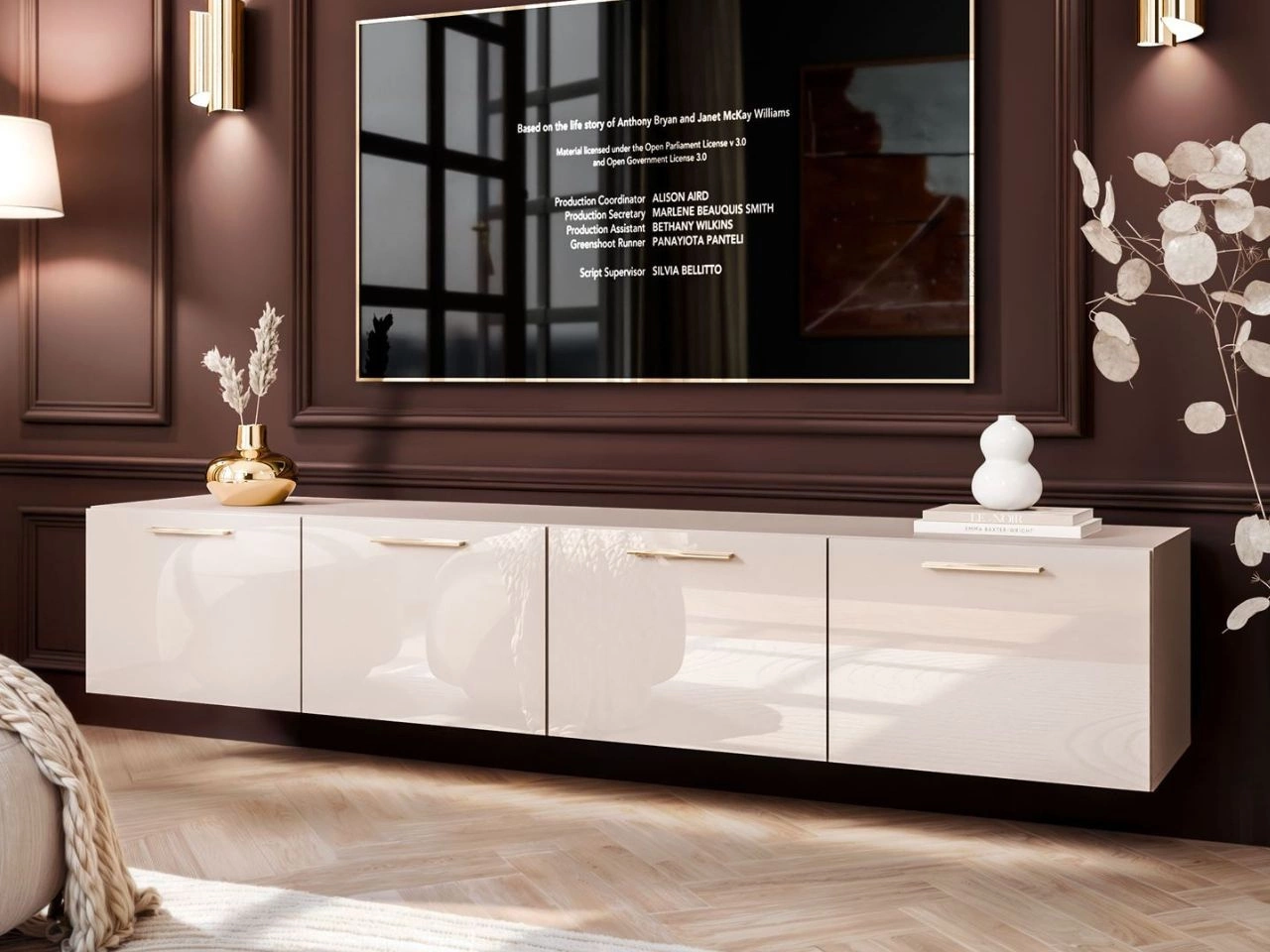 Hängeschrank mit Türen und LED-Beleuchtung 200 cm Noaé Kaschmir