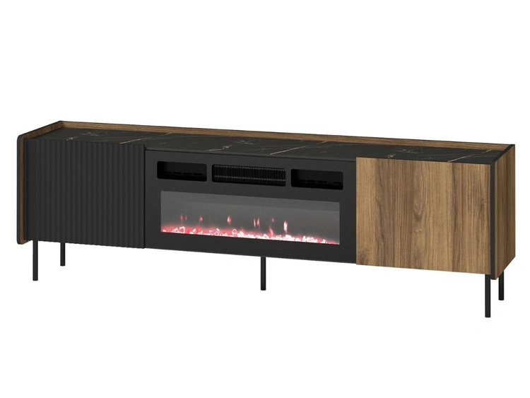 TV-Lowboard mit Türen und Komin Pascale Nussbaum Warmia, Schwarz