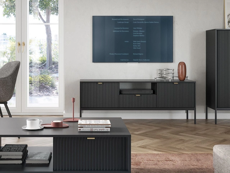 TV-Lowboard mit Schublade und Türen Amber Schwarz