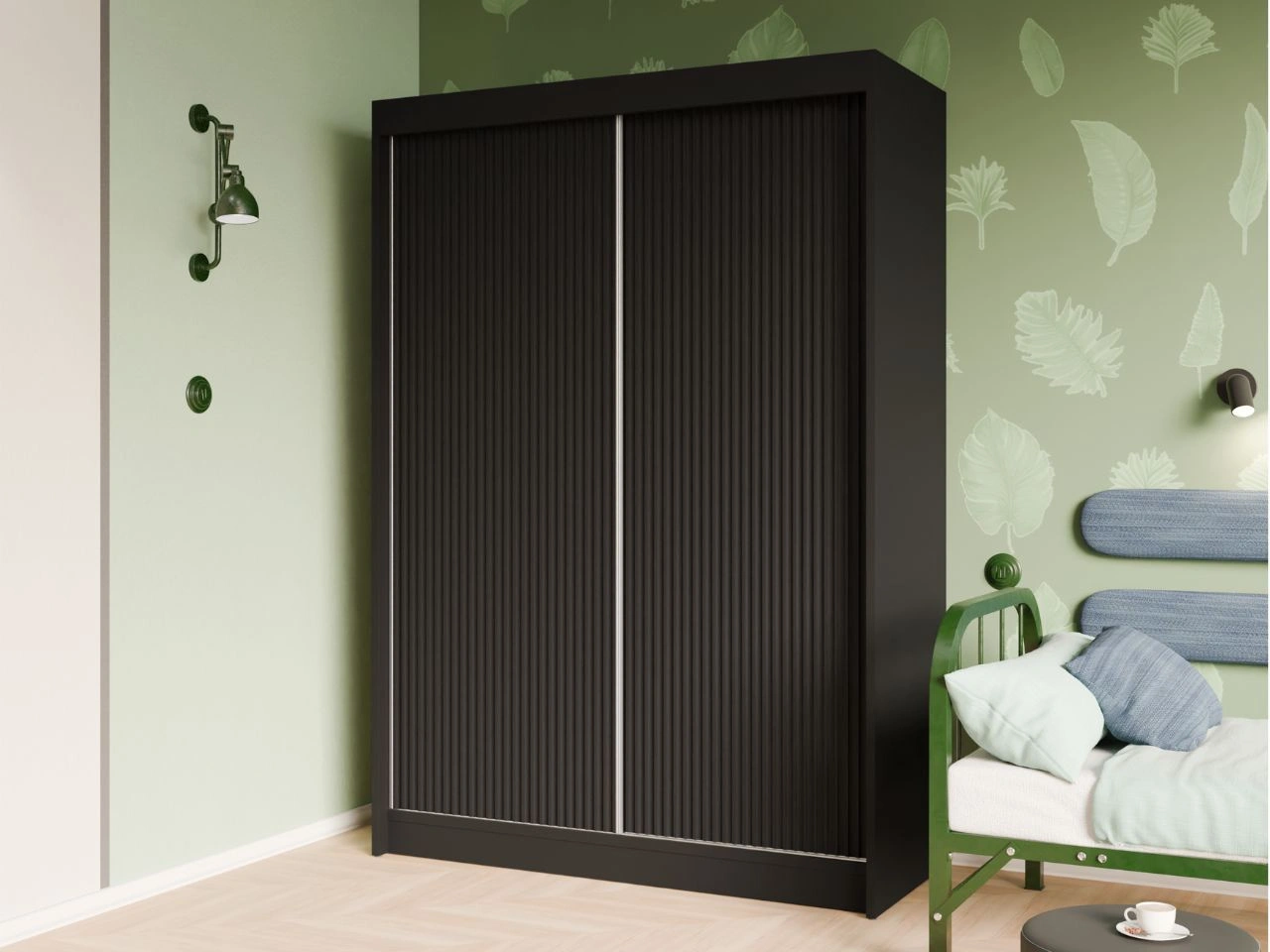 Schiebetürenschrank mit geriffelter Front 150 cm Fano Schwarz