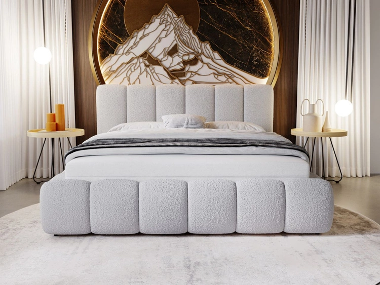 Polsterbett ohne Bettkasten mit Lattenrost 140x200 Cloud aus Bouclé-Stoff Hellgrau