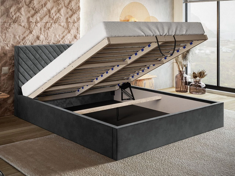 Polsterbett mit Bettkasten und Lattenrost 120x200 Esma Dunkelblau