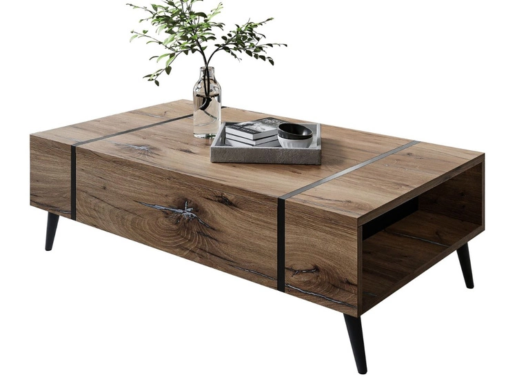 Couchtisch auf schwarzen Beinen im Loft-Stil Lunelie Eiche Flagstaff