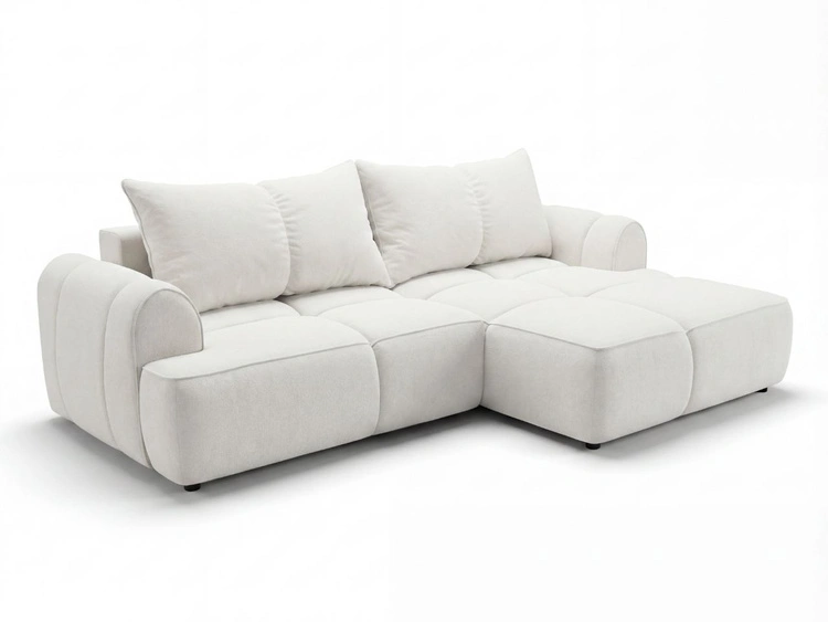 Ecksofa L-Form Rechts mit Schlaffunktion und Bettkasten Bonno Creme