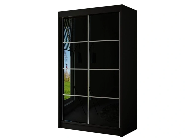 Schiebetürenschrank mit Sprossen 120 cm mit LED-Beleuchtung Ponti Schwarz