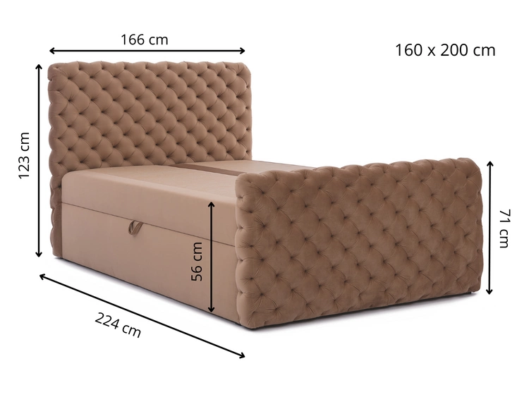 Boxspringbett mit Bettkasten 160x200 Cleo Lux Grau