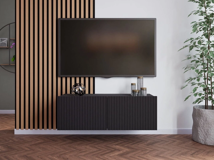 TV-Lowboard mit Türen 100 cm Kioto Schwarz matt