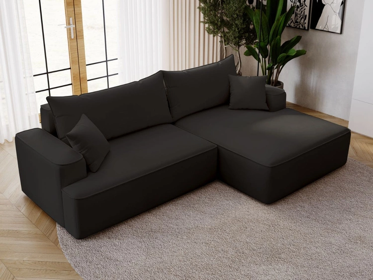 Ecksofa L-Form Rechts mit Schlaffunktion und Bettkasten California Schwarz