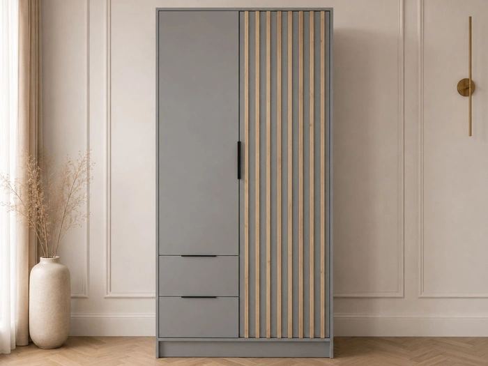 Kleiderschrank 105 cm Macron Grau, Artisan Eiche