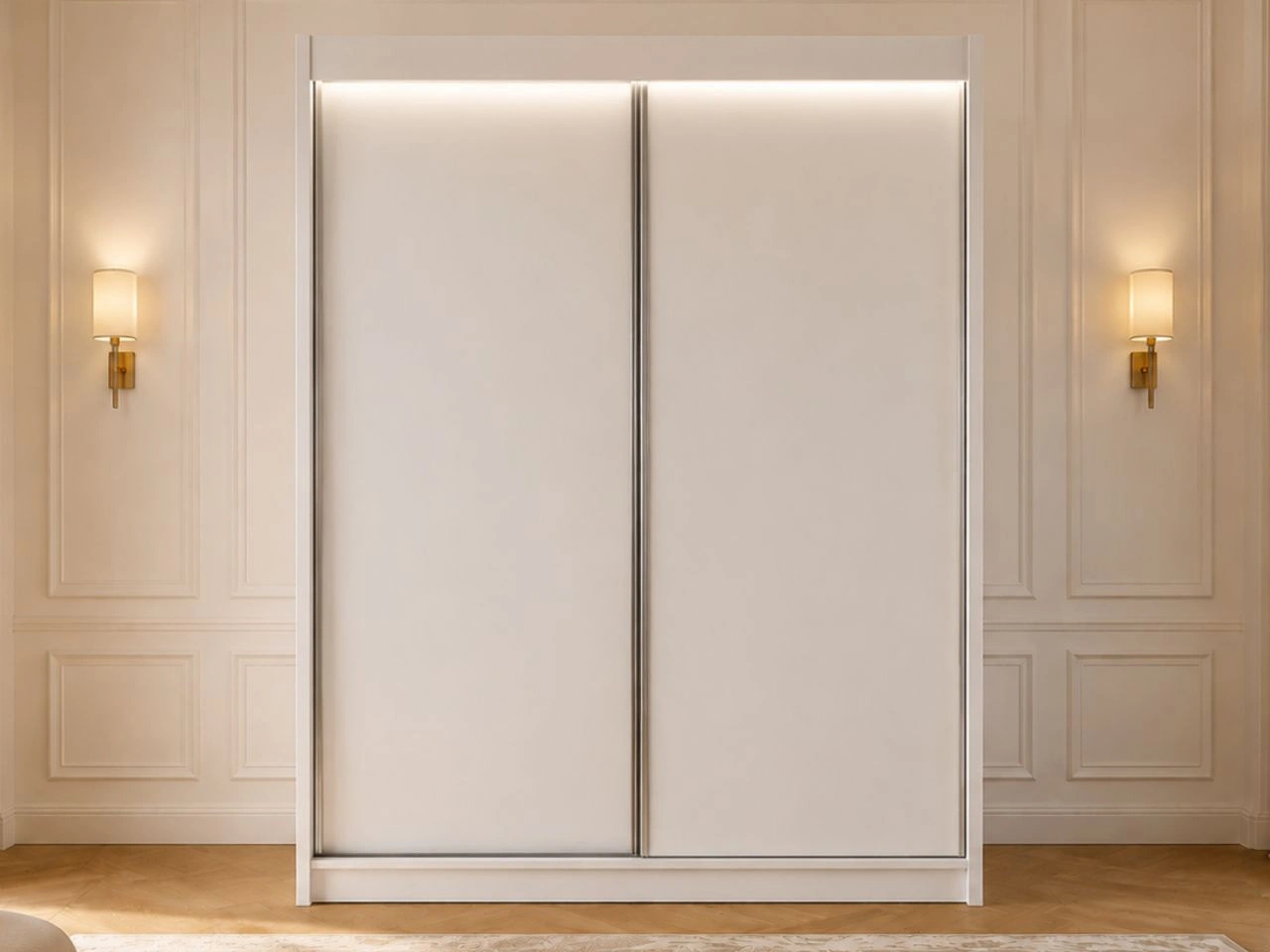 Schiebetürenschrank 150 cm mit LED-Beleuchtung Diano Weiß