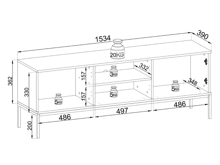 TV-Lowboard mit Türen und Led Deo Schwarz, Eiche Wotan