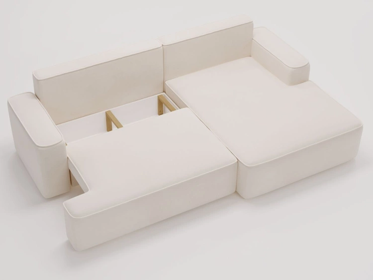 Ecksofa L-Form Rechts mit Schlaffunktion und Bettkasten California Creme
