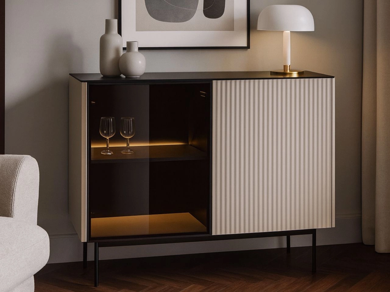 Kommode mit LED-Beleuchtung, 2 Türen  Auroé Kaschmir