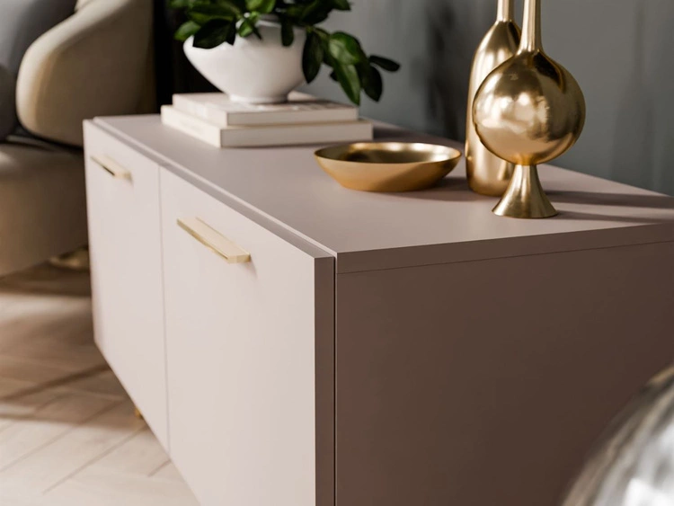 TV-Lowboard mit Türen und LED-Beleuchtung auf Goldenen Metallbeinen 100 cm Noaé Kaschmir