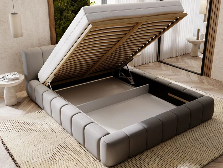 Polsterbett mit Bettkasten und Lattenrost 120x200 Split Grau